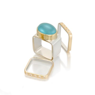 Aquamarine Square Ring 16 x 12mm with guard rings
