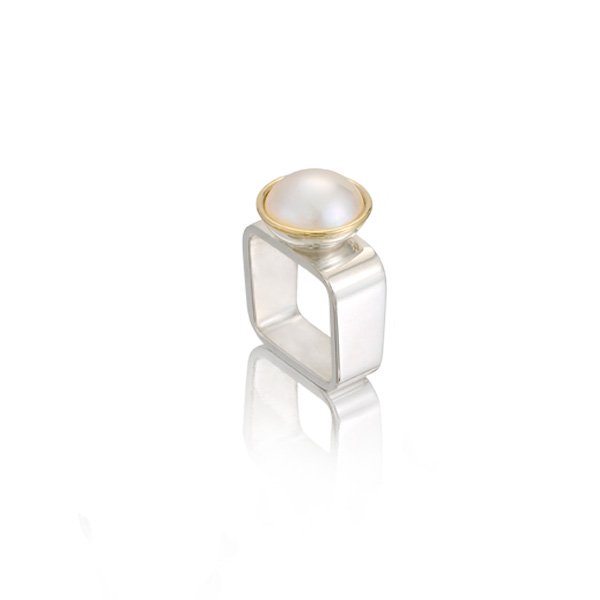 Sterling Silver White Mother of Pearl 12mm x 18.5mm Rectangular  Split-Shoulder Ring | Rings | IBB London
