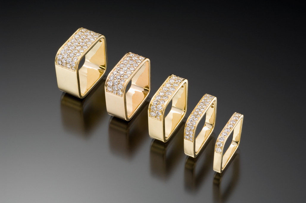 Gabriel Ofiesh, square ring, ring,18k, gold, diamonds, pave diamonds