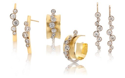 Garland Earring Collection, Gabriel Ofiesh, orbit ring, ring,18k, 14kw, gold, diamonds,pave set, channel set, revolving