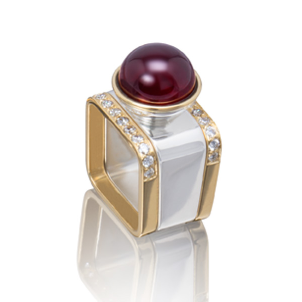 Garnet Square Ring 12mm with guard rings